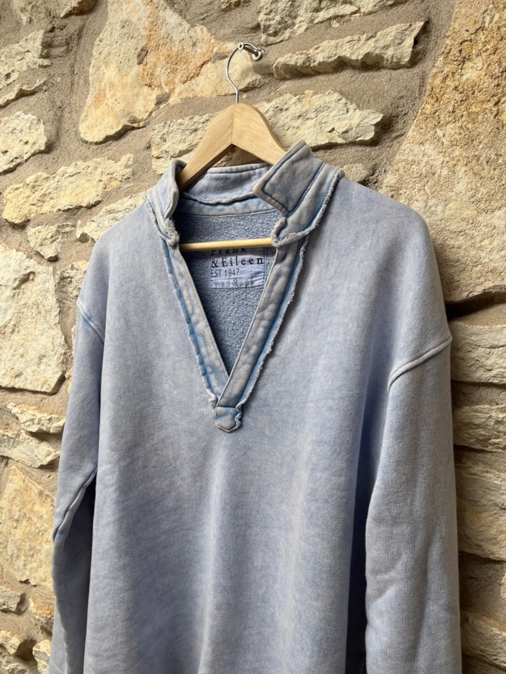Frank and Eileen Patrick Popover Sweatshirt Triple Terry In Mineral Blue M - Picture 5 of 8